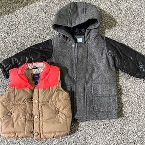 BABY GAP trench coat 2T and puffer vest 12-18 months. Selling together.
